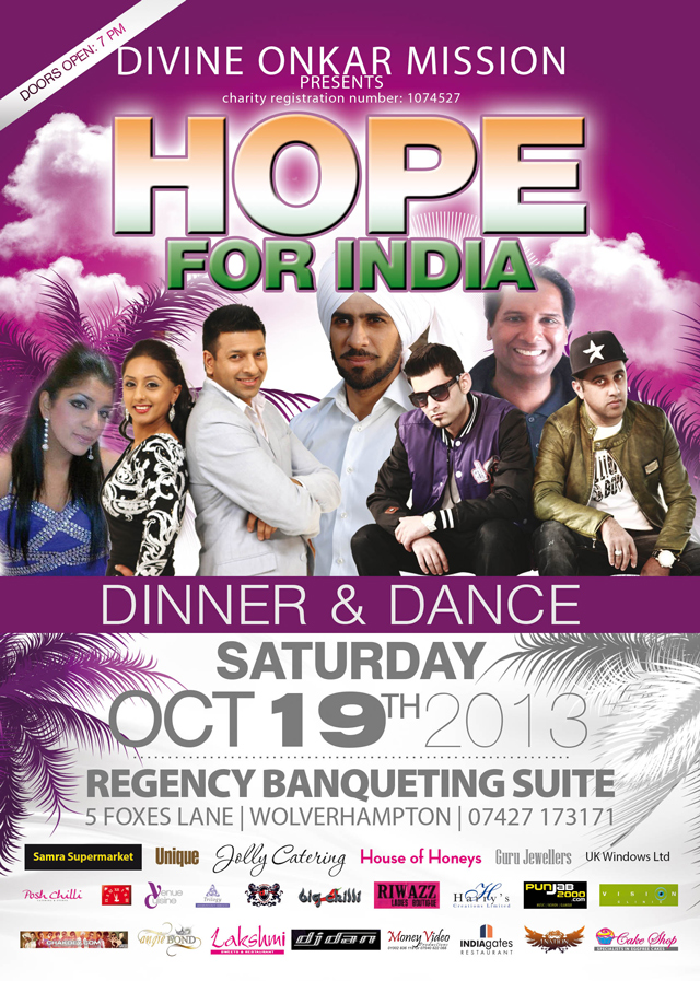 Hope for India' Dinner & Dance Wolverhampton 19th October