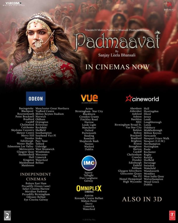 Padmaavat UK Cinema Listings
